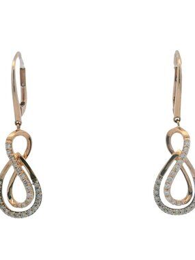 LeVian Solid 14kt Rose Gold and Diamond Ribbon Dangle Leverback Earrings